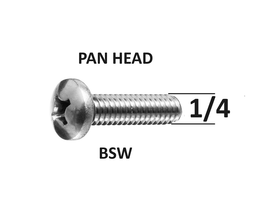 1/4  BSW Pan Head Metal Thread Screws Stainless Steel Grade 316 Select Length